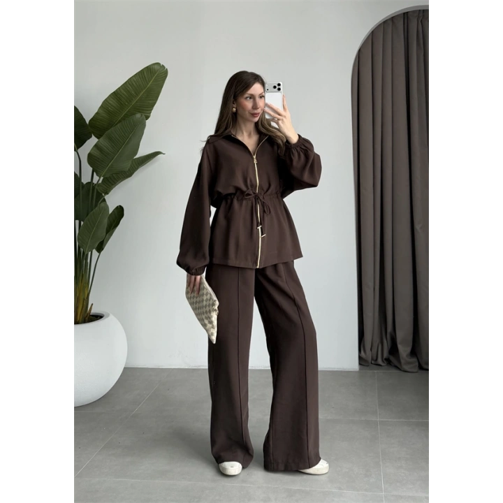 Tünelli Beli Büzgülü Premium Kahve Takım