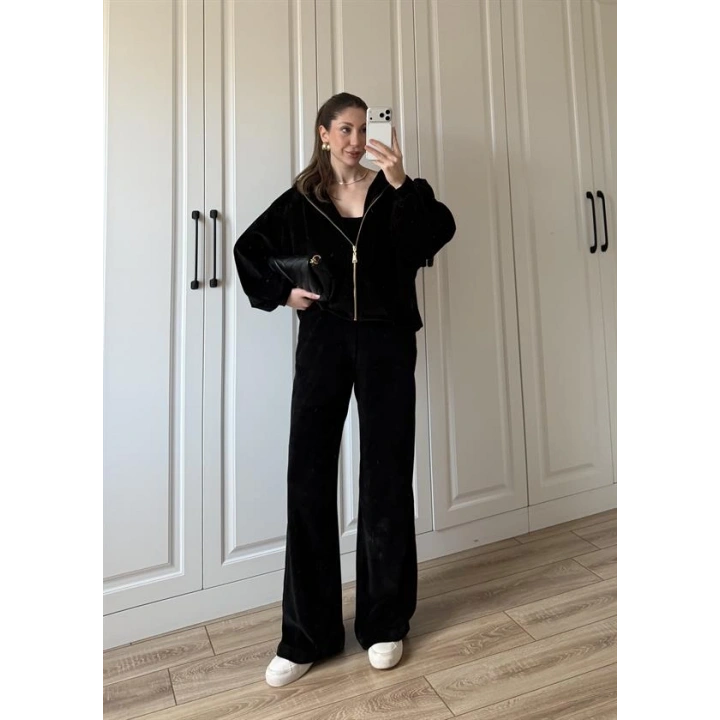 Üçlü Premium Siyah Kadife Takım