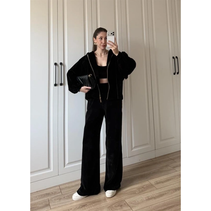 Üçlü Premium Siyah Kadife Takım