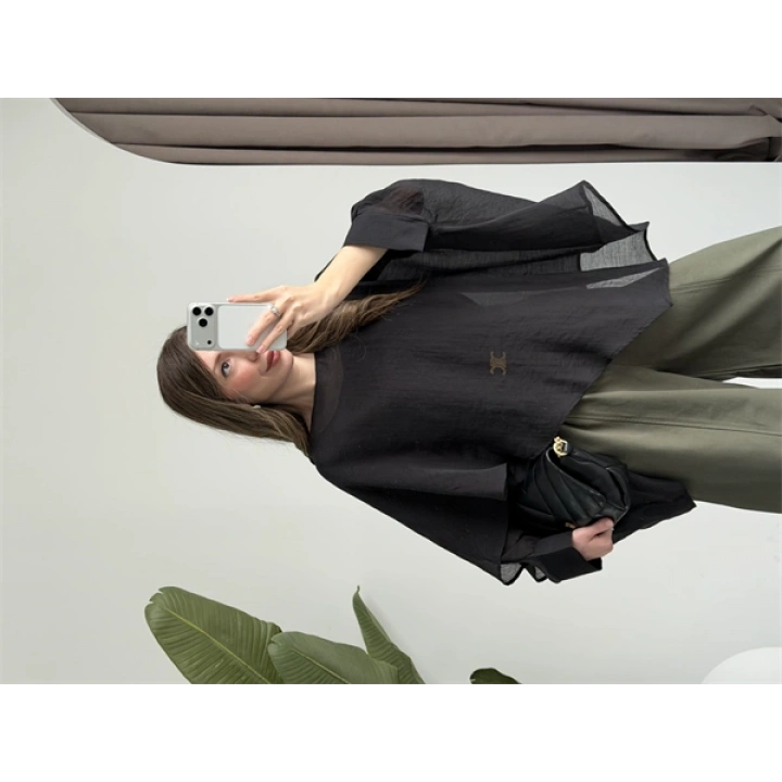 Uçuşan Pelerin Siyah Tül Bluz