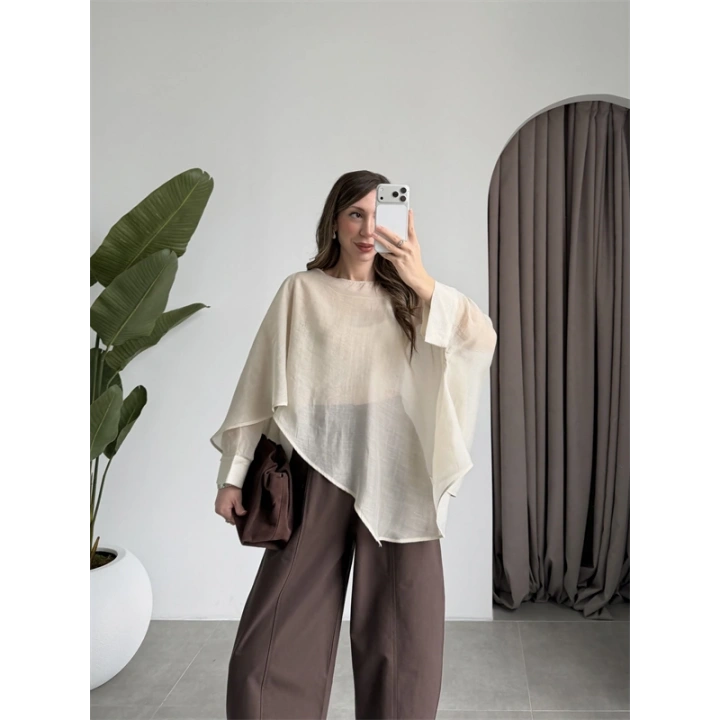 Uçuşan Pelerin Taş Tül Bluz