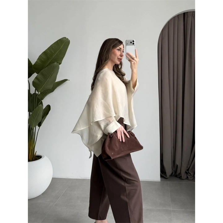 Uçuşan Pelerin Taş Tül Bluz