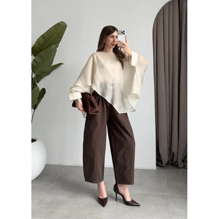 Uçuşan Pelerin Taş Tül Bluz