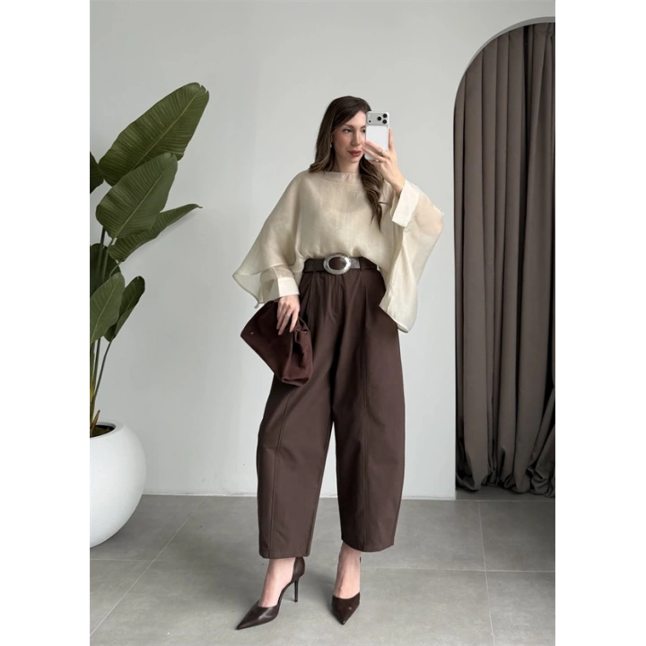 Uçuşan Pelerin Taş Tül Bluz