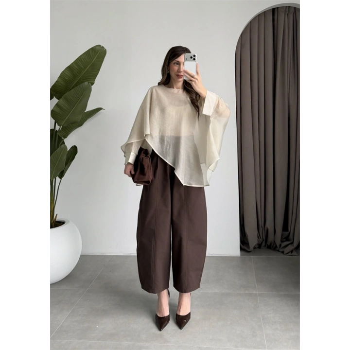 Uçuşan Pelerin Taş Tül Bluz