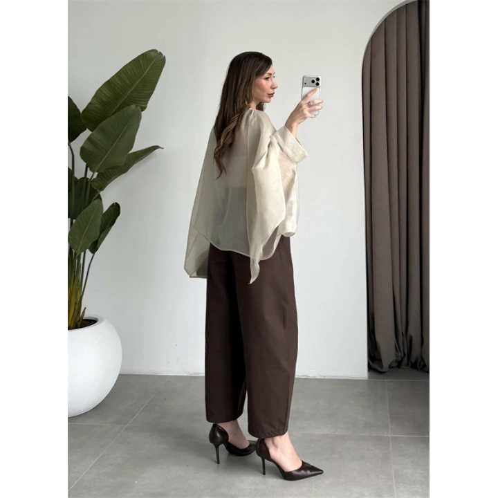 Uçuşan Pelerin Taş Tül Bluz