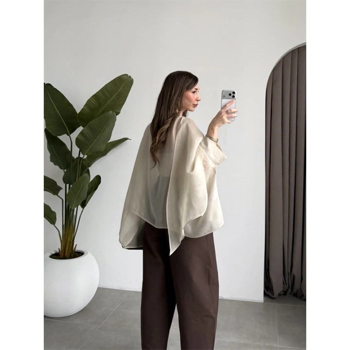 Uçuşan Pelerin Taş Tül Bluz