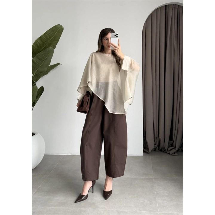 Uçuşan Pelerin Taş Tül Bluz