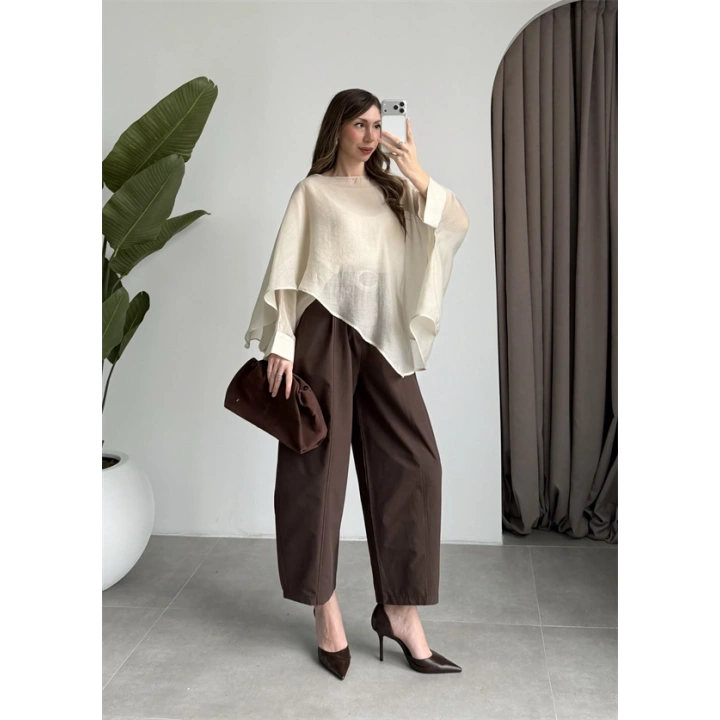 Uçuşan Pelerin Taş Tül Bluz