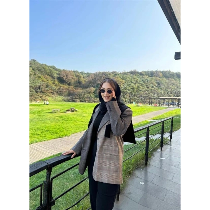 Vintage Kahve Astarlı Oversize Blazer Ceket