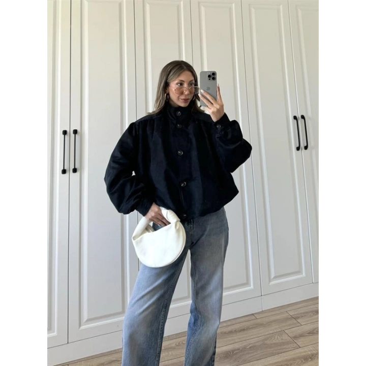 Vion Astarlı Lacivert Süet Bomber Ceket