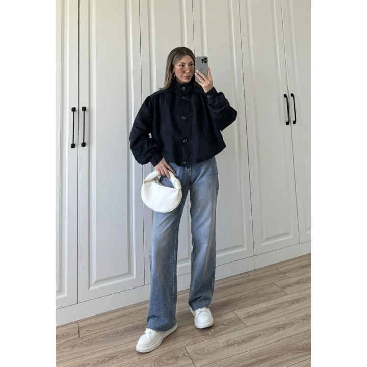 Vion Astarlı Lacivert Süet Bomber Ceket