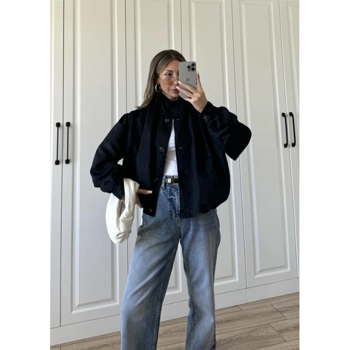 Vion Astarlı Lacivert Süet Bomber Ceket