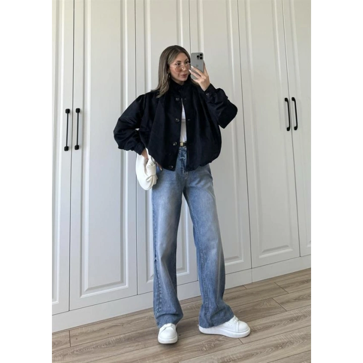 Vion Astarlı Lacivert Süet Bomber Ceket