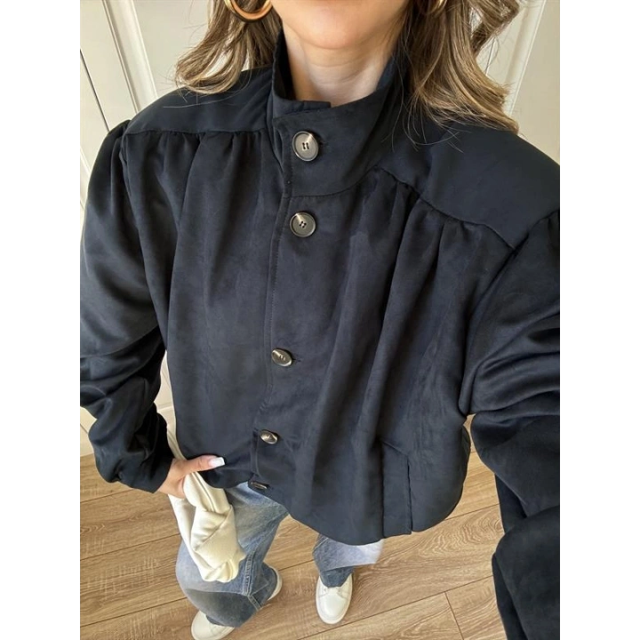 Vion Astarlı Lacivert Süet Bomber Ceket