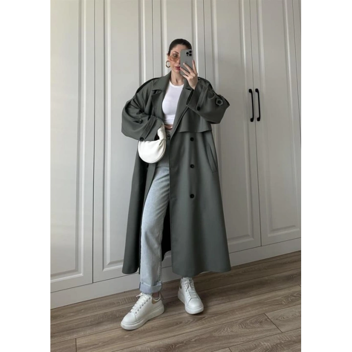 Voi Premium Yüksek Kalite Astarlı Haki Trençkot