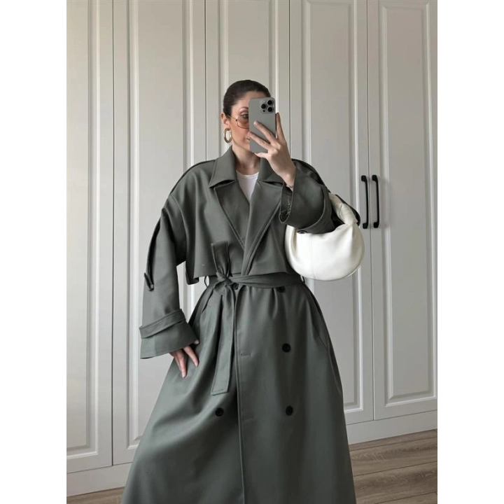 Voi Premium Yüksek Kalite Astarlı Haki Trençkot