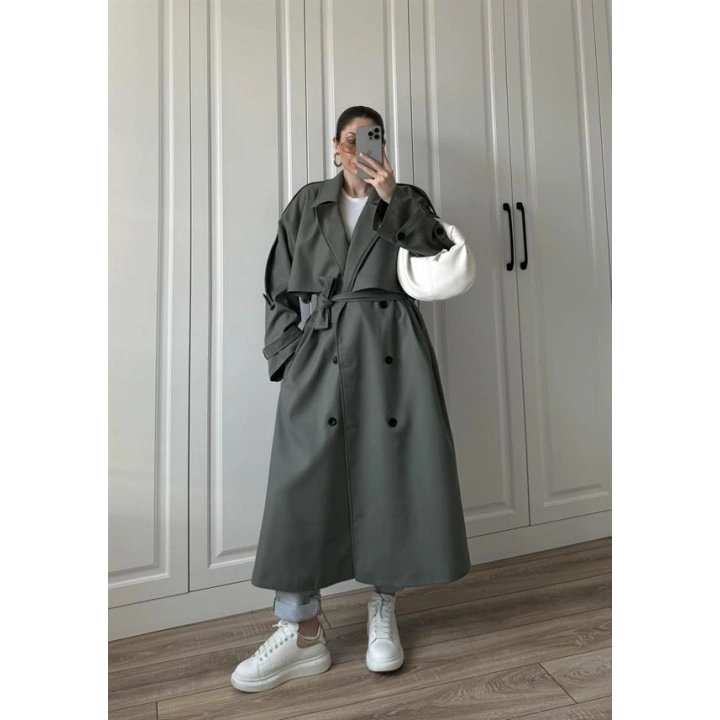 Voi Premium Yüksek Kalite Astarlı Haki Trençkot