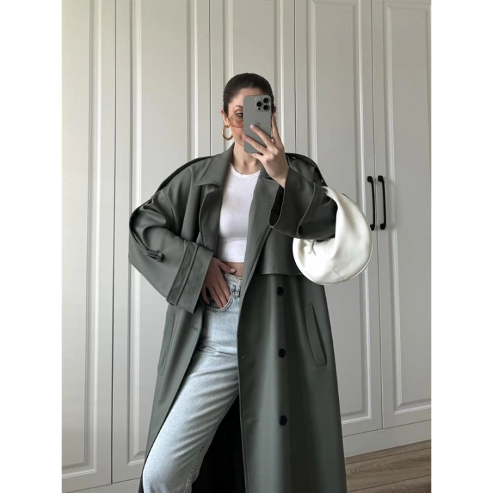 Voi Premium Yüksek Kalite Astarlı Haki Trençkot