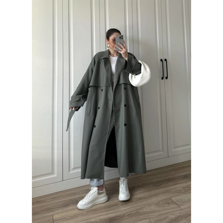 Voi Premium Yüksek Kalite Astarlı Haki Trençkot