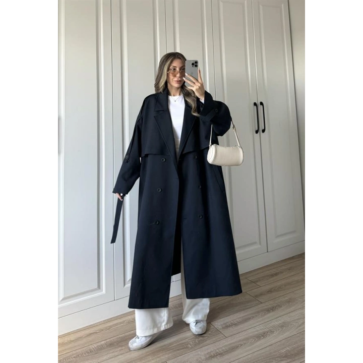 Voi Premium Yüksek Kalite Astarlı Lacivert Trençkot