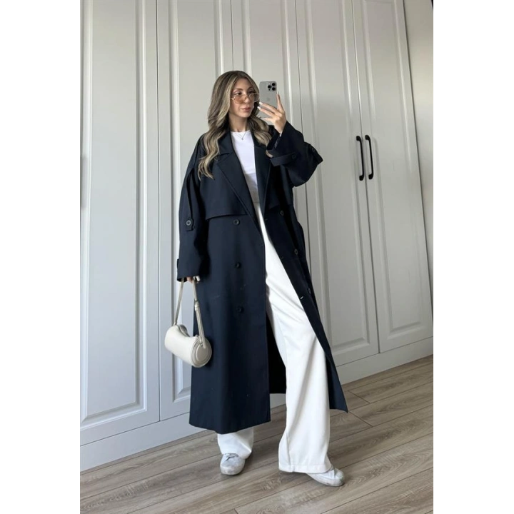 Voi Premium Yüksek Kalite Astarlı Lacivert Trençkot