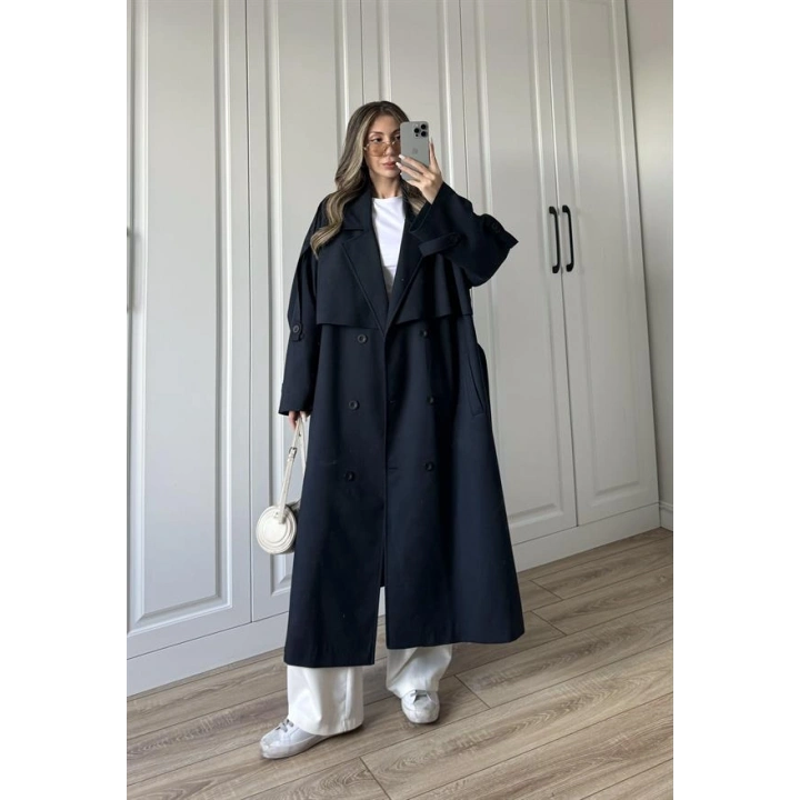 Voi Premium Yüksek Kalite Astarlı Lacivert Trençkot