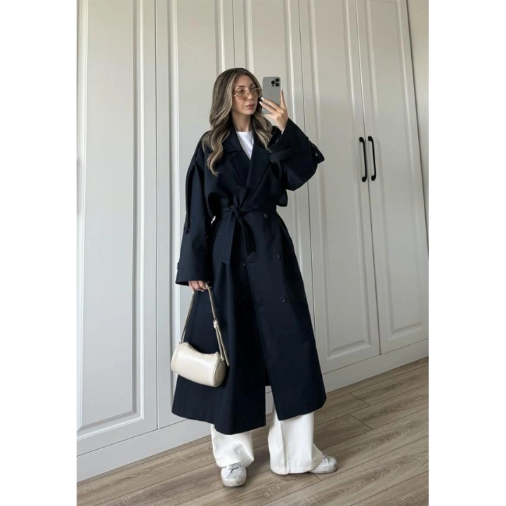 Voi Premium Yüksek Kalite Astarlı Lacivert Trençkot