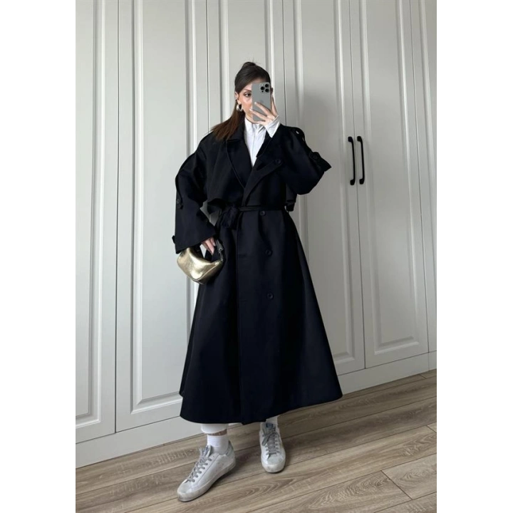 Voi Premium Yüksek Kalite Astarlı Siyah Trençkot