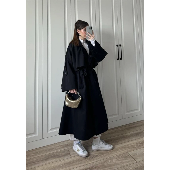 Voi Premium Yüksek Kalite Astarlı Siyah Trençkot