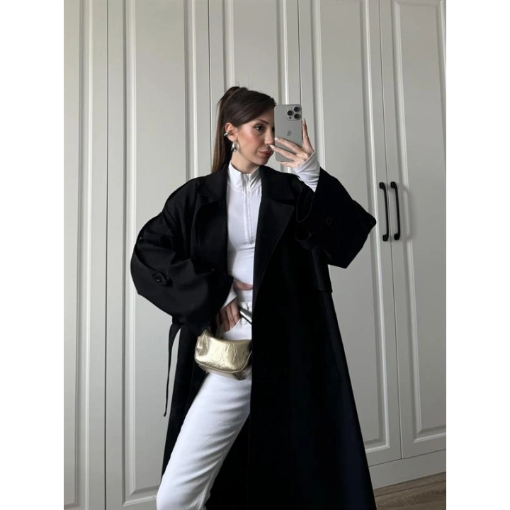 Voi Premium Yüksek Kalite Astarlı Siyah Trençkot