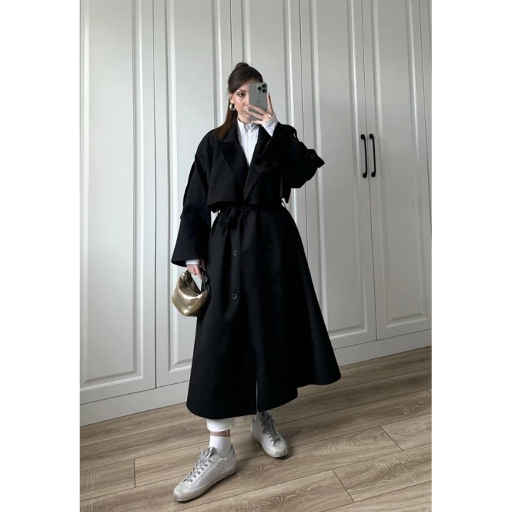 Voi Premium Yüksek Kalite Astarlı Siyah Trençkot