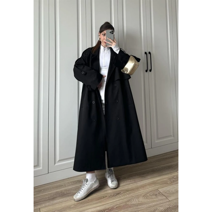 Voi Premium Yüksek Kalite Astarlı Siyah Trençkot