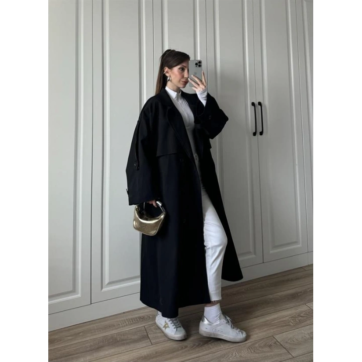 Voi Premium Yüksek Kalite Astarlı Siyah Trençkot