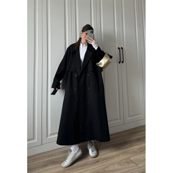 Voi Premium Yüksek Kalite Astarlı Siyah Trençkot