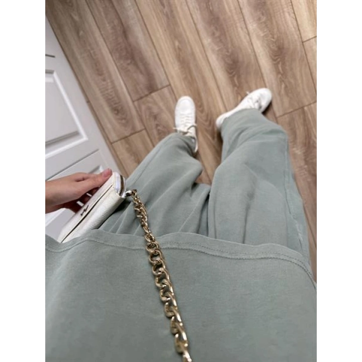 Yıkamalı Crop Haki Şalvar Takım