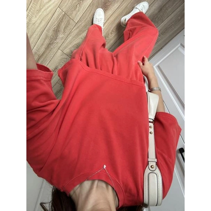 Yıkamalı Crop Kırmızı Şalvar Takım