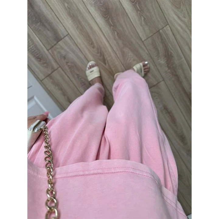 Yıkamalı Crop Şeker Pembesi Şalvar Takım