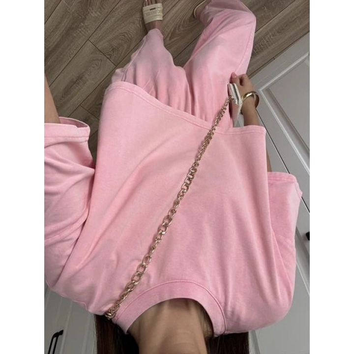 Yıkamalı Crop Şeker Pembesi Şalvar Takım