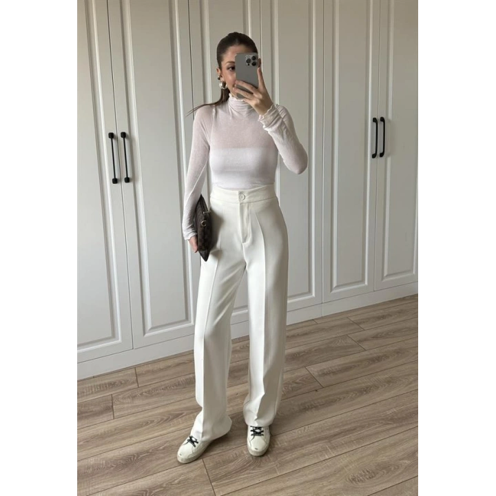 Yüksekbel Palazzo Beyaz Kumaş Pantolon