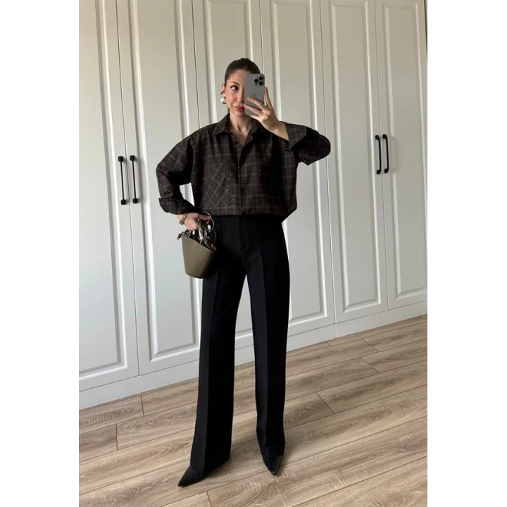 Yüksekbel Palazzo Siyah Kumaş Pantolon