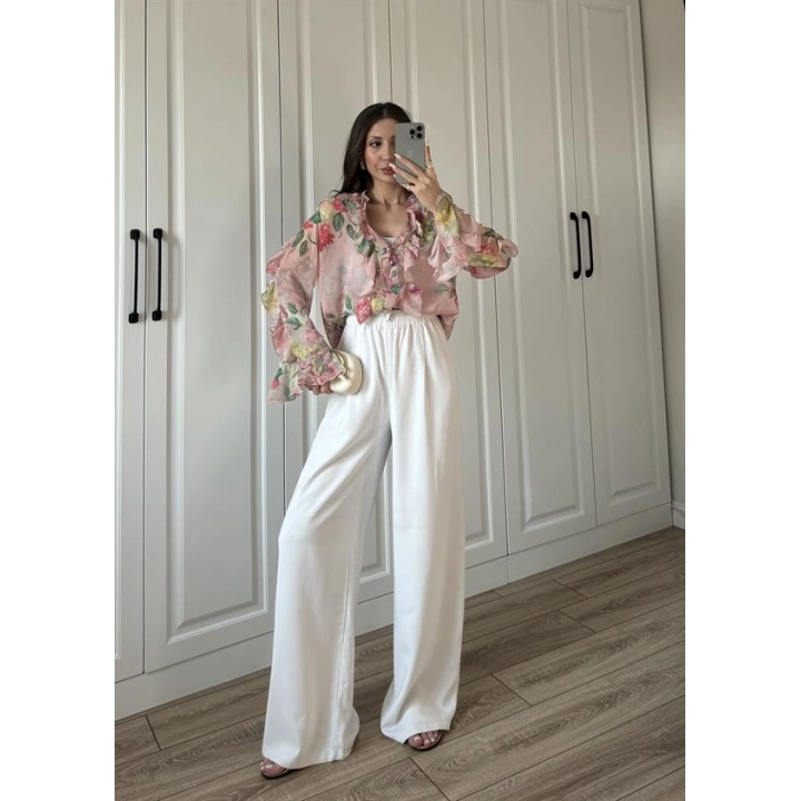 Zr Model Çiçek Desenli Fırfırlı Gömlek Bluz