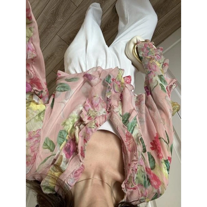 Zr Model Çiçek Desenli Fırfırlı Gömlek Bluz