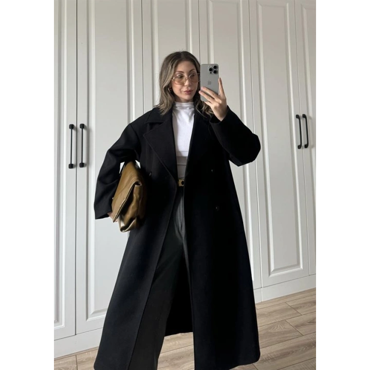 Zr Model Oversize Siyah Kaşe Kaban