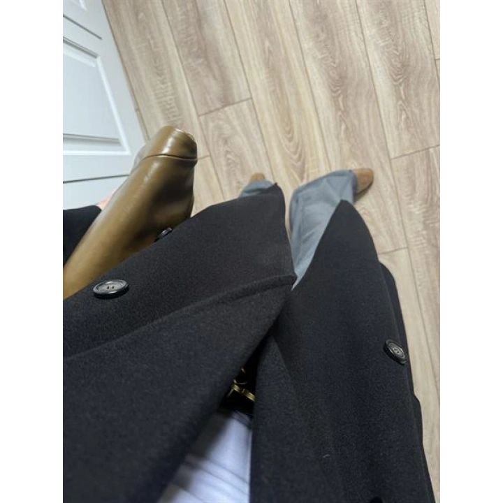 Zr Model Oversize Siyah Kaşe Kaban