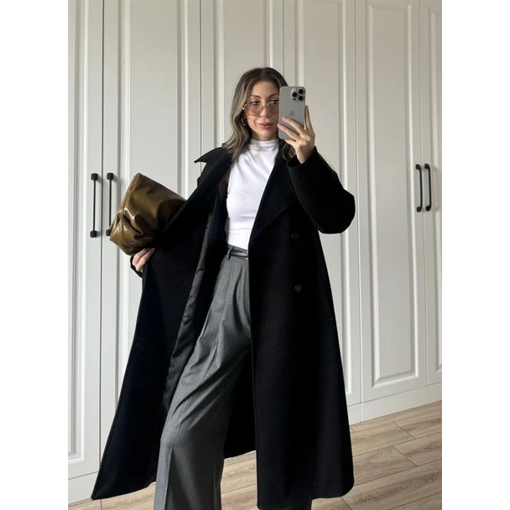 Zr Model Oversize Siyah Kaşe Kaban