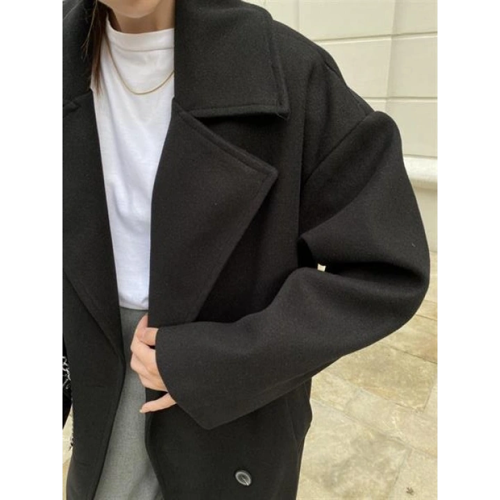 Zr Model Oversize Siyah Kaşe Kaban