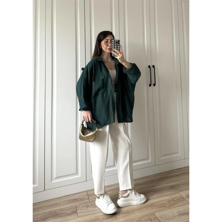 Zümrüt Yeşilİ Oversize Tensel Gömlek