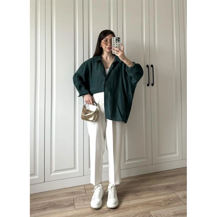 Zümrüt Yeşilİ Oversize Tensel Gömlek