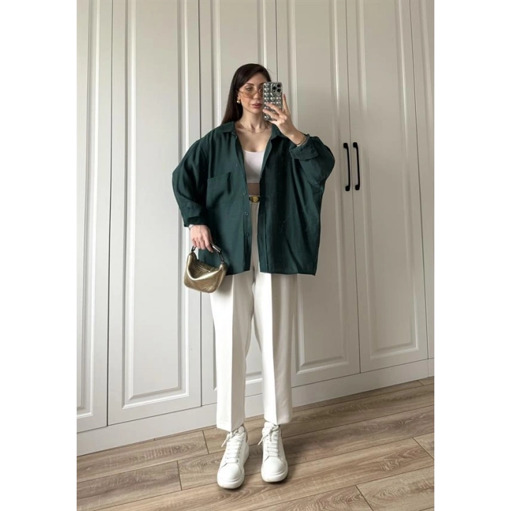 Zümrüt Yeşilİ Oversize Tensel Gömlek